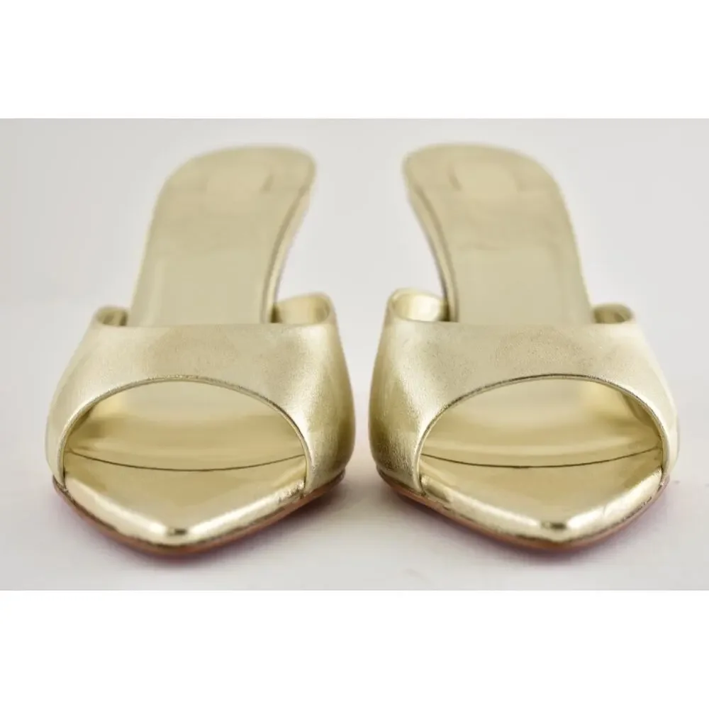 Christian Louboutin Miss Z Mule 80 Platino Gold Backless Sandal Heel Pump 35